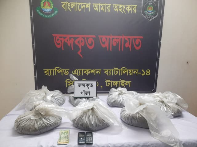 টাঙ্গাইলে গাঁজা ব্যবসায়ী গ্রেফতার, কোটি টাকার মাদক জব্দ