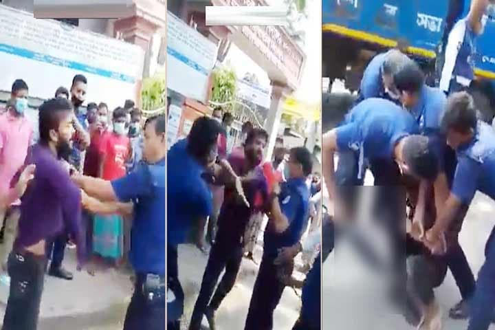 রিকশা থেকে নামতে বলায় পুলিশ-যুবক হাতাহাতি!