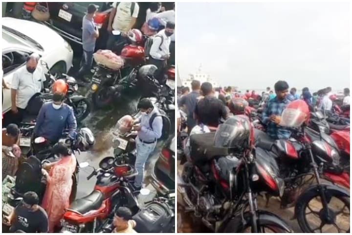 দৌলতদিয়া ফেরিঘাটে ঢাকামুখী মানুষের চাপ