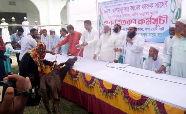 হিজলায় শতাধিক পরিবারের মাঝে গরু বিতরণ