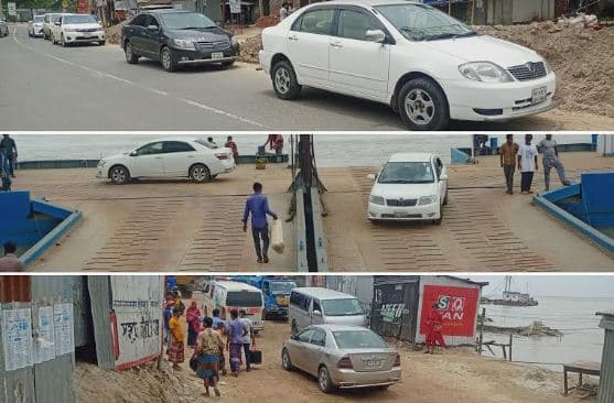 দৌলতদিয়া-পাটুরিয়া নৌরুটে অবাদে নদী পারাপার হচ্ছে ব্যক্তিগত যানবাহন