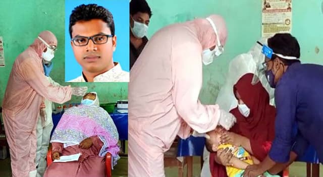 ঝিনাইদহে করোনার নমুনা সংগ্রহ করছেন ইউপি চেয়ারম্যান