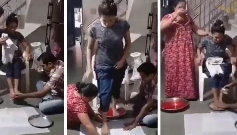 বিদায়বেলায় মেয়ের পা ধোওয়ানো দুধ পান বাবা-মায়ের, ভাইরাল