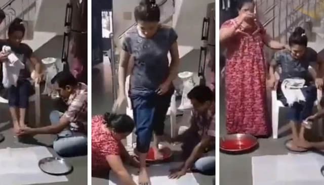বিদায়বেলায় মেয়ের পা ধোওয়ানো দুধ পান বাবা-মায়ের, ভাইরাল