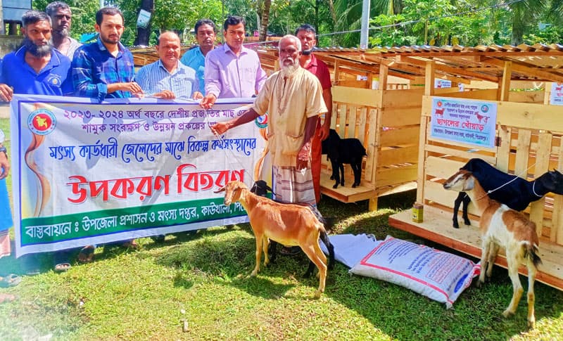 কাউখালীতে মৎস্য কার্ডধারী জেলেদের মধ্যে ছাগল বিতরণ